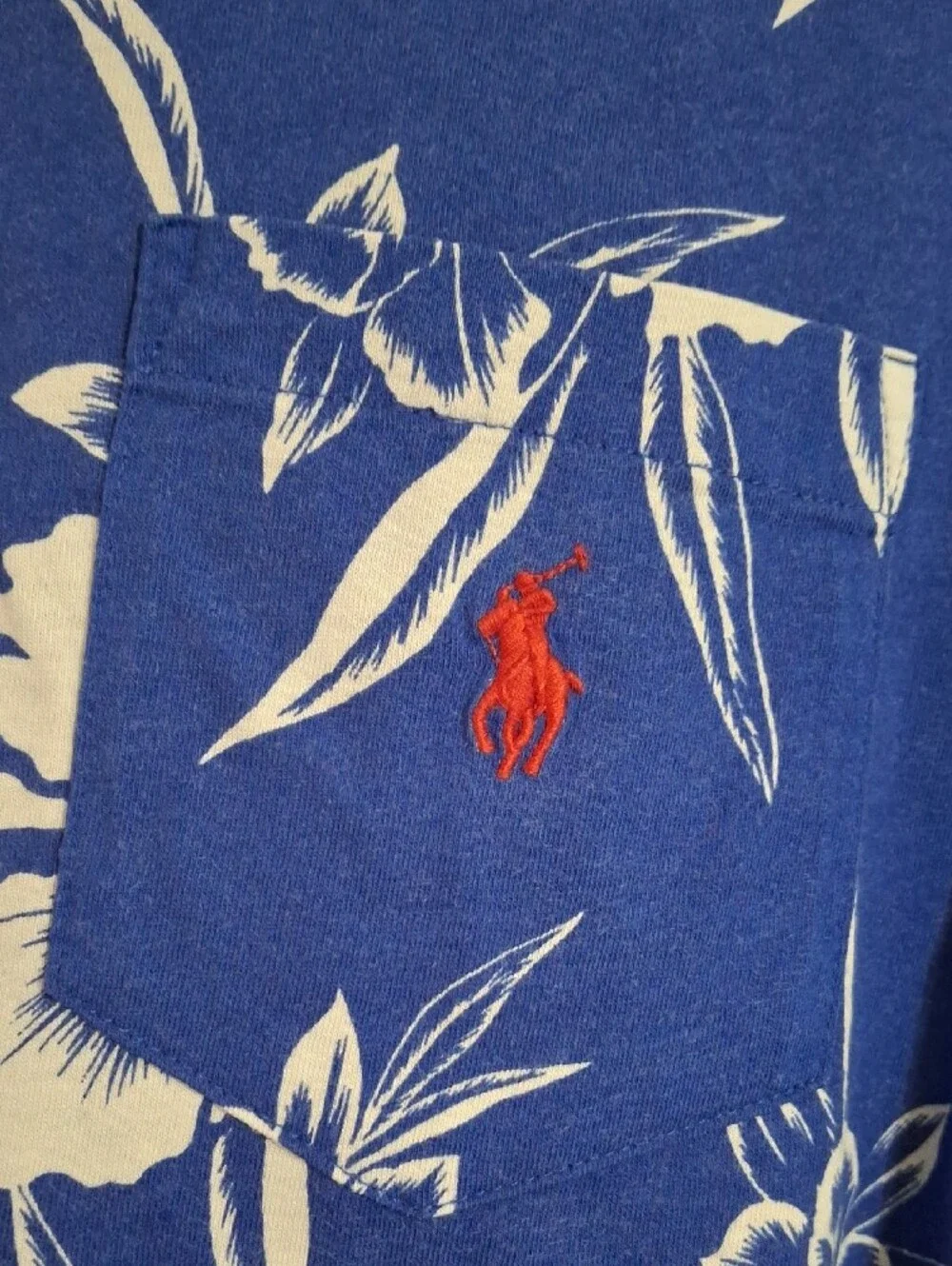 Polo by Ralph Lauren Royal Blue Floral Pocket Tee with Red Pony